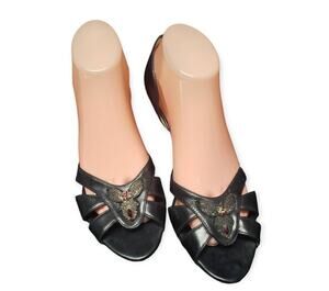 Unisa Black Open Toe Beaded Design High Heels | Women's Shoe Size 8